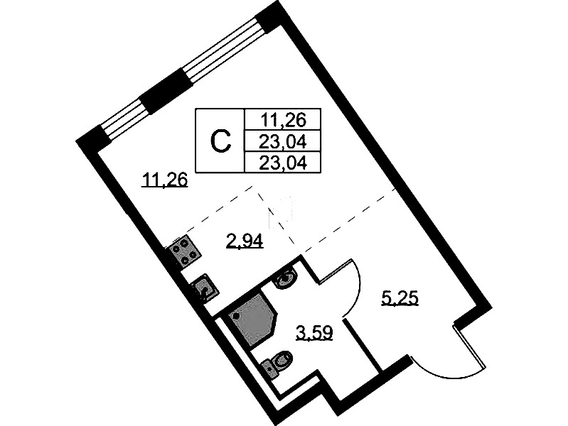 Квартира студия 23.04 м², 2/9 эт., ЖК «Квартал Лаголово»